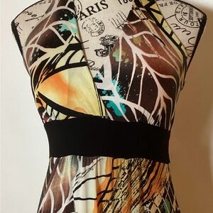 Body Central Multi-Color Leaf Print Empire Waist Dress